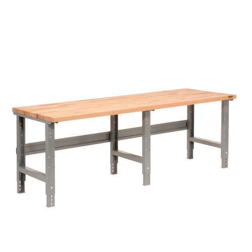 Global Industrial Standard Duty Butcher Block Top Adjustable Height Workbench 2000 Lbs 96x36x30.88 To 36.88 Maple/gray
