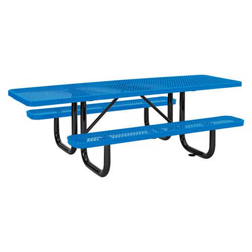 Global Industrial Ada Compliant Expanded Steel Picnic Table Rectangular 96x60x29.5 Blue Top And Base