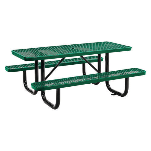 Global Industrial Expanded Steel Picnic Table Rectangular 72x62x29.5 Green Top Green Base/legs