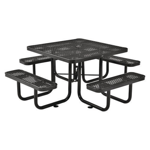 Global Industrial Expanded Steel Picnic Table Square 81x81x29.5 Black Top Black Base/legs