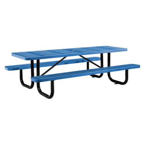 Global Industrial Perforated Steel Picnic Table Rectangular 72x62x29.5 Blue Top Blue Base/legs