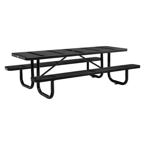 Global Industrial Perforated Steel Picnic Table Rectangular 72x62x29.5 Black Top Black Base/legs