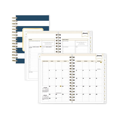 Blue Sky Day Designer Navy Stripe Daily/monthly Planner Horizontal Stripe Artwork 8x5 Navy/white Cover 12-month (jan-dec): 2025