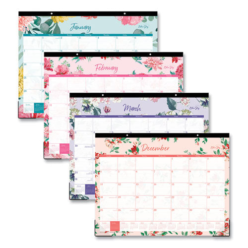 Blue Sky Reflections Desk Pad Calendar Floral Artwork 22x17 Assorted Sheet Colors Black Binding 12-month (jan To Dec): 2025