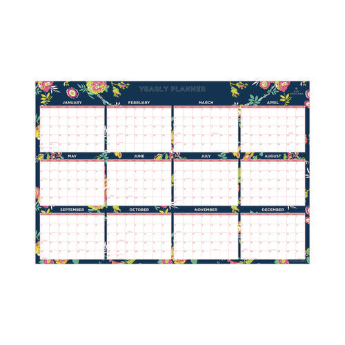 Blue Sky Day Designer Peyton Laminated Erasable Wall Calendar Floral Artwork 36x24 White/navy Sheets 12-month (jan To Dec): 2025