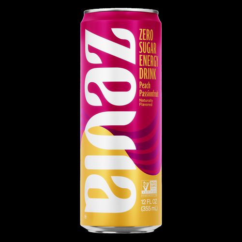 Zevia Zero Sugar Naturally Sweetened Energy Drink Peach Passionfruit 12 Oz Can 12/Case