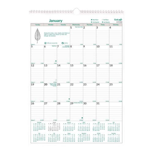 Brownline Ecologix Monthly Wall Calendar Ecologix Artwork 12x17 White/green Sheets 12-month (jan To Dec): 2025