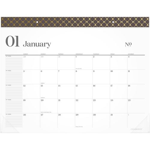 Cambridge Workstyle Monthly Desk Pad Calendar 21.75x17 White Sheets Brown/gold Headband Clear Corners 12-month (jan-dec): 2025