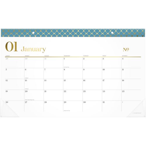 Cambridge Workstyle Compact Monthly Desk Pad Calendar 17.75x11 White Sheets Blue/gold Headband 12-month (jan To Dec): 2025