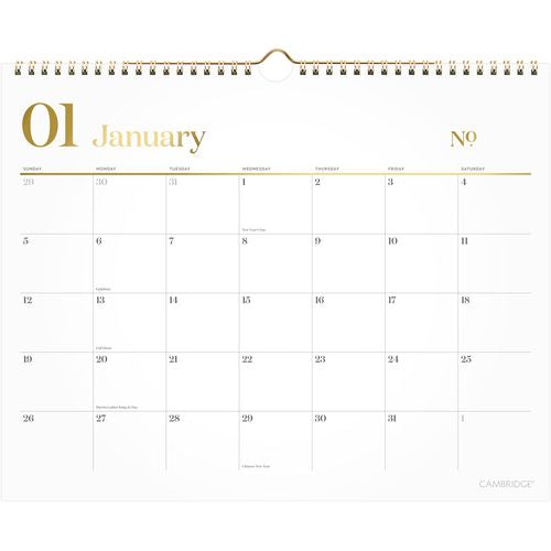 Cambridge Workstyle Monthly Wall Calendar 15x12 White/gold Sheets 12-month (jan To Dec): 2025