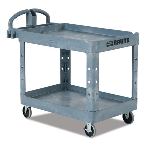 Rubbermaid Commercial Brute Heavy-duty Ergo Handle Utility Cart Plastic 2 Shelves 750 Lb Capacity 26"x55"x33.25" Gray