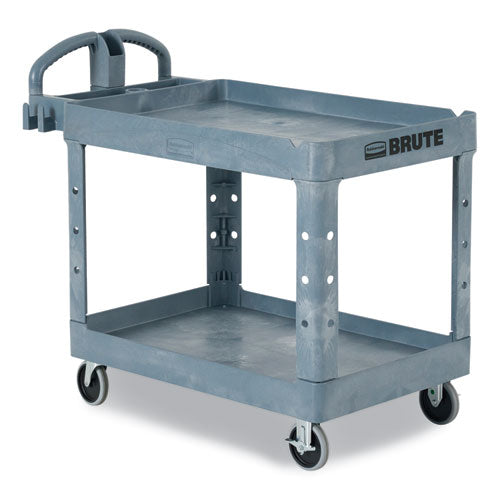 Rubbermaid Commercial Brute Heavy-duty Ergo Handle Utility Cart Plastic Two Shelves 500 Lb Capacity 25.5"x44"x39" Gray