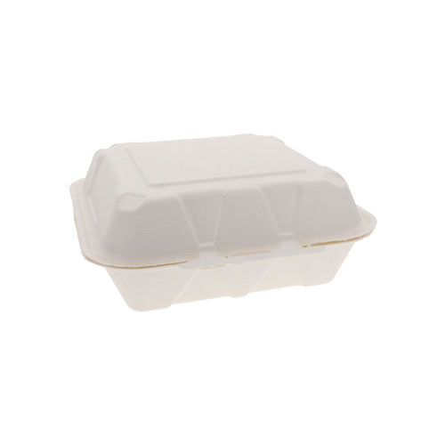 Pactiv Evergreen Earthchoice Pfas Free Compostable Hinged Lid Container 9x9x3 White Sugarcane 150/Case