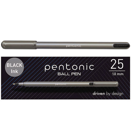 TOPS Pentonic Medium Point Ballpoint Pen 1 Mm Black Ink Charcoal Barrel 25/pack