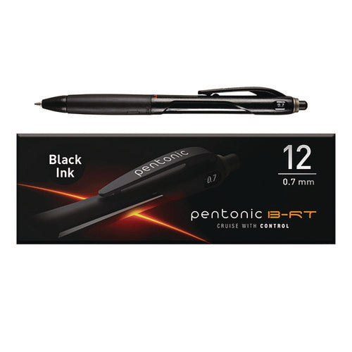 TOPS Pentonic Retractable Ballpoint Pen Fine 0.7 Mm Black Ink Black Barrel 12/pack