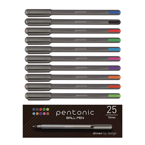 TOPS Pentonic Medium Point Ballpoint Pen 1 Mm Assorted Ink Colors Charcoal Gray Barrel 25/pack