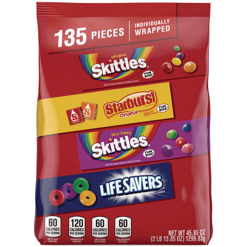 MARS Skittles Starburst And Life Savers Fun Size Fruity Candy Assortment 45.85 Oz Bag 135 Pieces Individually Wrapped