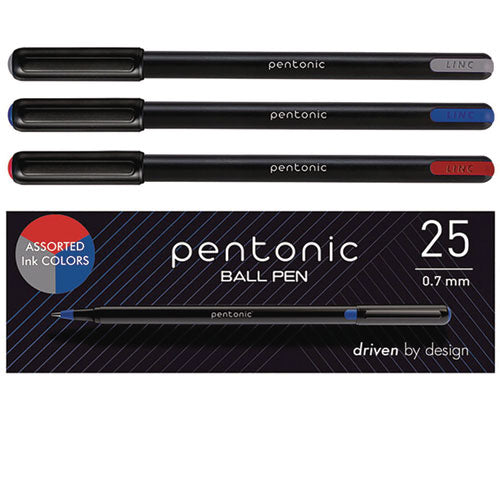 TOPS Pentonic Fine Point Ballpoint Pens 0.7 Mm Assorted Ink Colors Black Barrel 25/pack