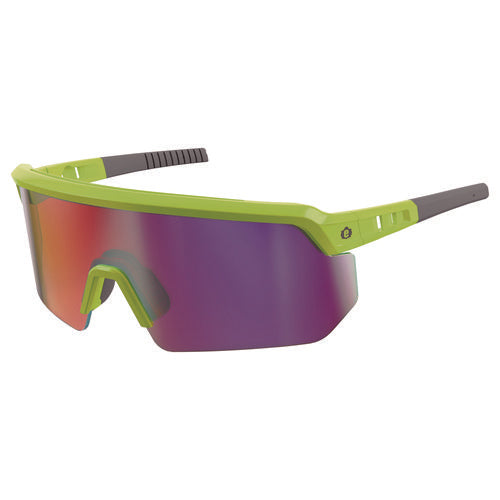 Ergodyne Skullerz Aegir-afaspm Anti-scratch And Enhanced Anti-fog Safety Glasses Lime Frame Purple Mirror Polycarb Lens