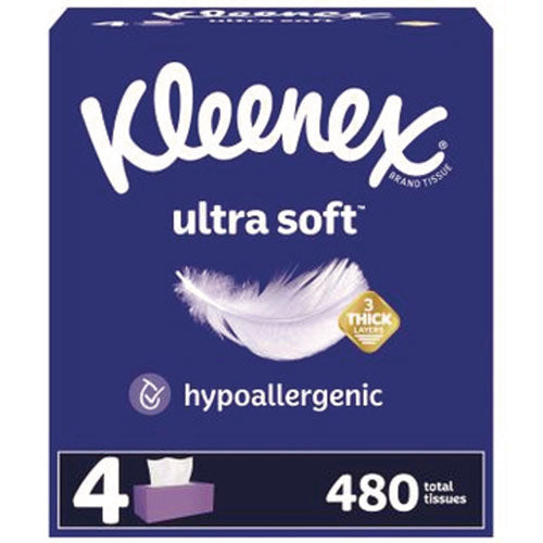 Kleenex Ultra Soft Facial Tissue 3-ply White 120/box 4 Boxes/pack 8 Packs/Case