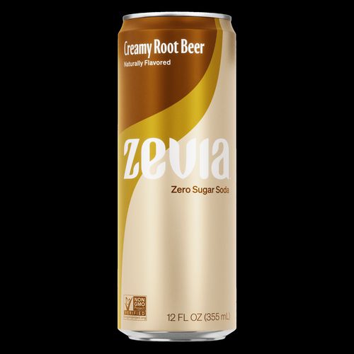 Zevia Zero Sugar Naturally Sweetened Soda Creamy Root Beer 12 Oz Can 12/Case