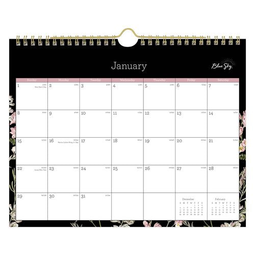 Blue Sky Neveah Monthly Wall Calendar Floral Artwork 11"x8.75" White/black/pink Sheets 12-month (jan To Dec): 2025