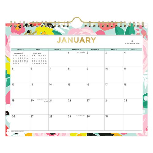 Blue Sky Day Designer Secret Garden Mint Monthly Wall Calendar Floral Artwork 11x8.75 Multicolor Sheets 12-month (jan-dec): 2025