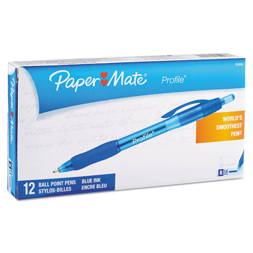 Paper Mate Profile Ballpoint Pen Retractable Bold 1.4 Mm Blue Ink Translucent Blue Barrel Dozen