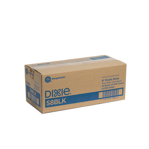 Dixie Slim Unwrapped Plastic Straws 8" Plastic Black 500/box 10 Boxes/Case