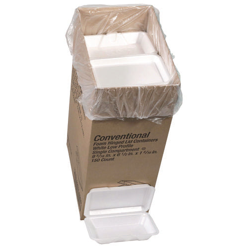 Pactiv Evergreen Conventional Foam Hinged Lid Container Very Shallow 9x6.5x1 White 150/Case