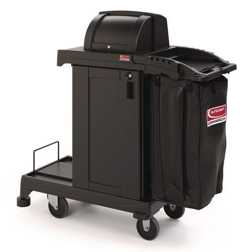 Suncast Commercial High Security Housekeeping Cart Plastic 1 Shelf 3 Bins 23.19x53.23x53.02 Black