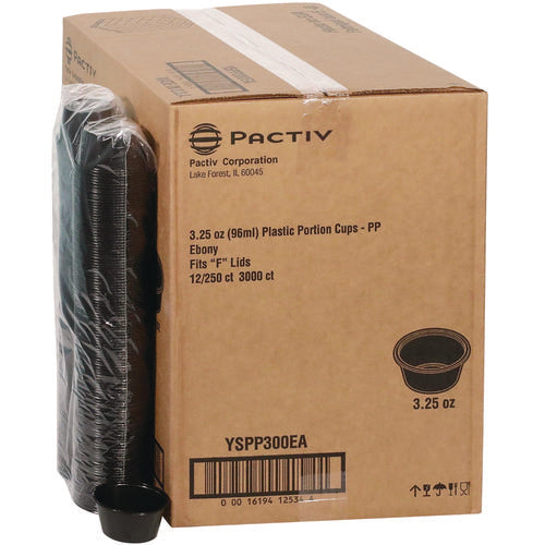 Pactiv Evergreen Plastic Portion Cup 3.25 Oz Black 3000/Case