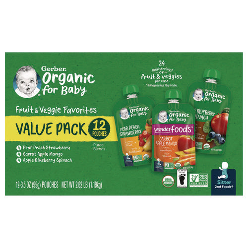 Gerber Organic 2nd Foods Baby Food Pouches Assorted Flavors 3.5 Oz Pouch 12/Case