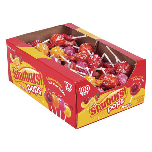 Starburst Pops Fruit Chew Filled Lollipops Variety Pack Assorted Flavors 0.6 Oz Individually Wrapped Lollipops 100/Case