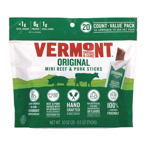 Vermont Smoke And Cure Original Flavor Mini Snack Sticks Beef 0.5 Oz Individually Wrapped 20/Case