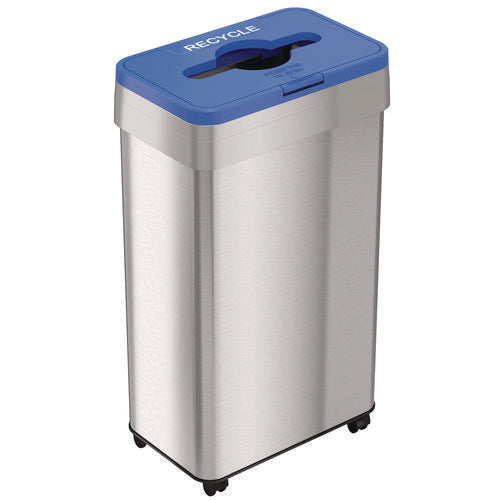 HLS Commercial Open Top Recycling Bin With Wheels And Color-coded Lid 21 Gal Plastic/stainless Steel Silver/blue