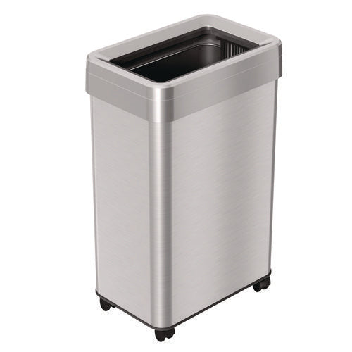 HLS Commercial Open Top Trash Can With Wheels Rectangular 16 Gal Plastic/stainless Steel Silver