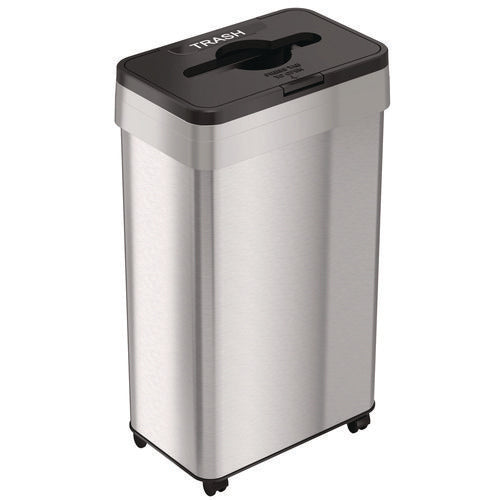 HLS Commercial Open Top Trash Bin With Wheels And Color-coded Lid 21 Gal Plastic/stainless Steel Silver/black