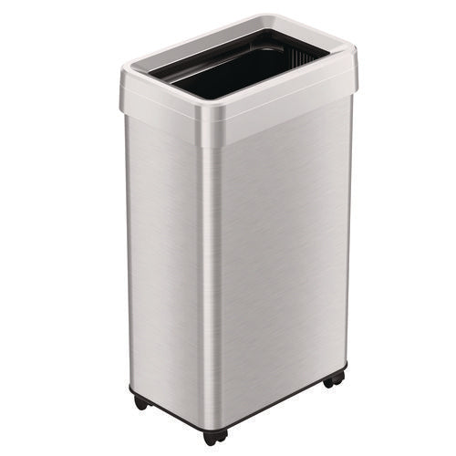 HLS Commercial Open Top Trash Can With Wheels 18 Gal Plastic Stainless Steel Silver