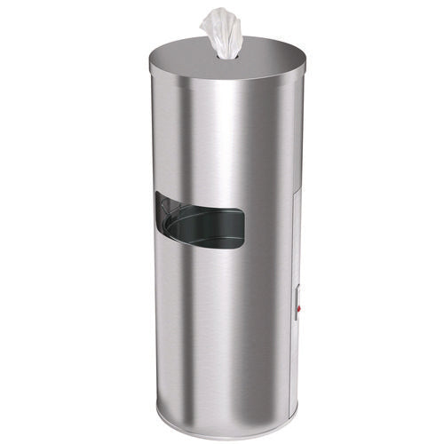 HLS Commercial Side-entry Trash Can With Gym Wipe Dispenser 9 Gal Stainless Steel Silver
