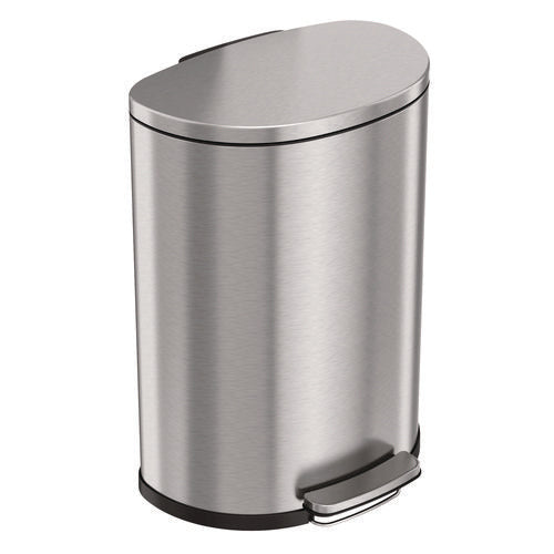 HLS Commercial Step Pedal Trash Can 13 Gal Half-round Plastic/stainless Steel Silver