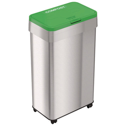 HLS Commercial Open Top Compost Bin With Wheels And Color-coded Lid 21 Gal Plastic/stainless Steel Silver/green