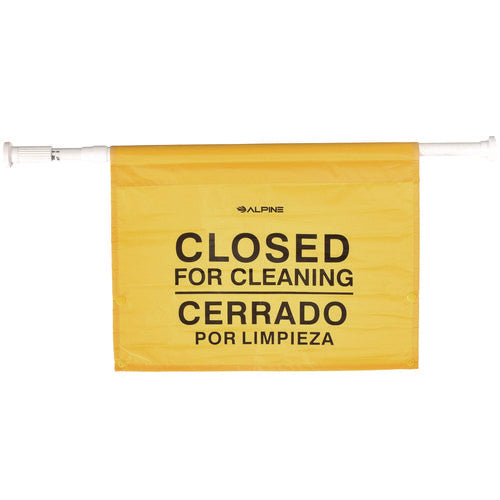 Alpine Industries Safety Hanging Sign With Multi-lingual Closed For Cleaning Imprint 30.12x1.57x1.57 Yellow