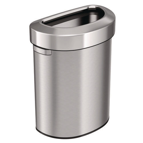 HLS Commercial Open Top Trash Can Half-round 18 Gal Plastic/stainless Steel Silver
