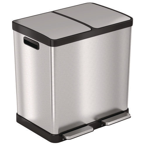 HLS Commercial Step Pedal Trash Can And Recycle Bin 16 Gal Plastic/stainless Steel Silver