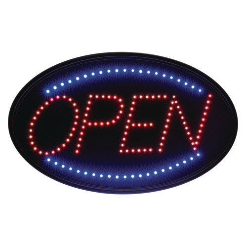 Alpine Industries Led Oval Open Sign 23x14 Black Frame Blue/red Graphics