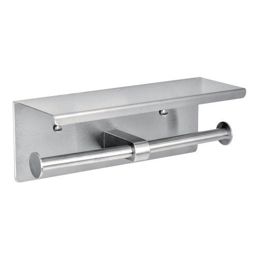 Alpine Industries Double Post Toilet Paper Holder With Shelf Storage Rack 3.87x10.5x3.95 Brushed Stainless Steel