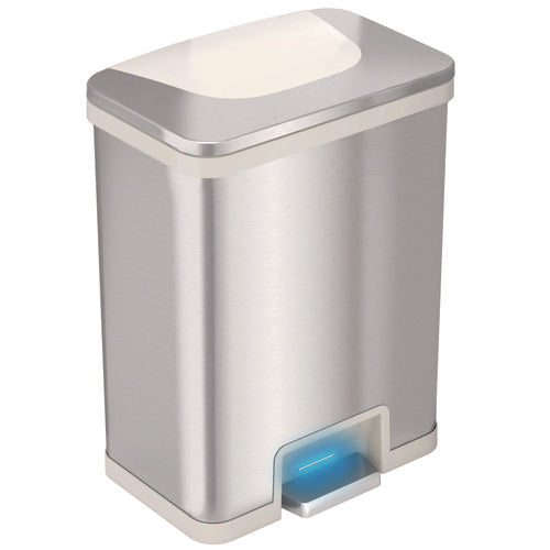 HLS Commercial Step Pedal-sensor Trash Can 13 Gal Plastic/stainless Steel Silver/white