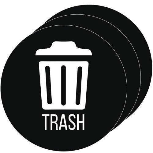 HLS Commercial Vinyl Decals Trash 4" Diameter Black/white 3/pack