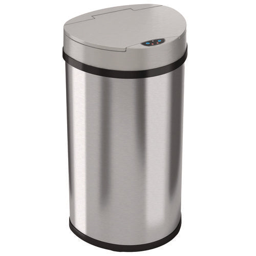 HLS Commercial Sensor Trash Can Half-round Cylinder 13 Gal Plastic/stainless Steel Silver